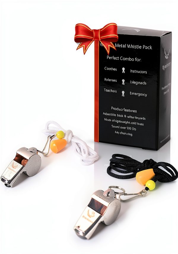 [Voted No.1 Whistles] Premium Metal Whistle Pack of 2 with Adjustable & Removable Lanyard. Ideal for Survival, Teacher, Football/Basketball/Soccer Coach, Sports, Safety, Emergency or Protection!-1