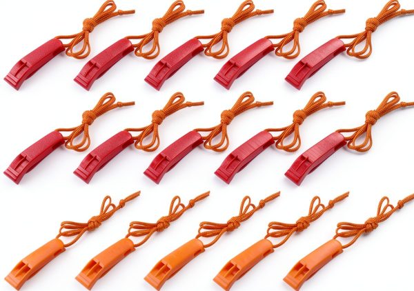 Emergency Safety Whistle AUGSUN 40pcs with Red Orange Lanyard-0