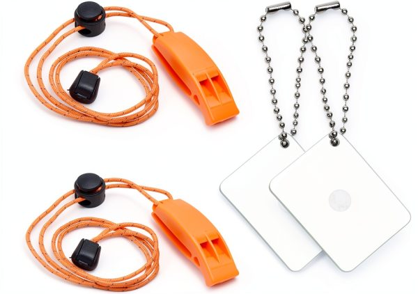 Eco-Fused 2X Survival Whistle and 2X Signal Mirror - Outdoor Survival Kit Rescue Flash Mirror - Clip-on Whistle with Lanyard - Backpacking, Camping, Marine Use, Outdoor Activities-0