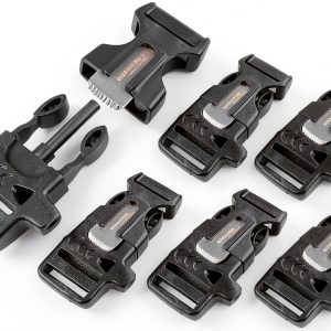 Fire Starter Survival Whistle Buckle CooBigo 10Pack 3/4" (19mm) Black-0