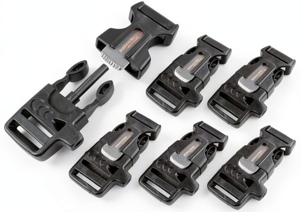 Fire Starter Survival Whistle Buckle CooBigo 10Pack 3/4" (19mm) Black-0