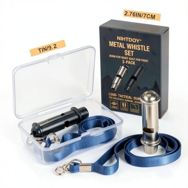 Dual Emergency Whistles Nihtdoy 2-Pack 120dB Silver & Black-2