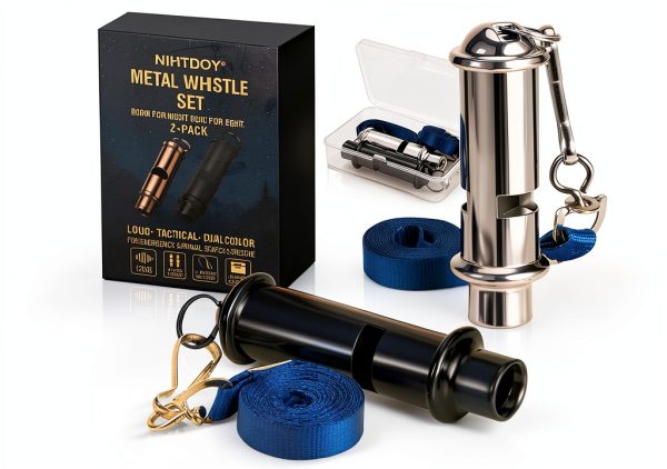 Dual Emergency Whistles Nihtdoy 2-Pack 120dB Silver & Black-0