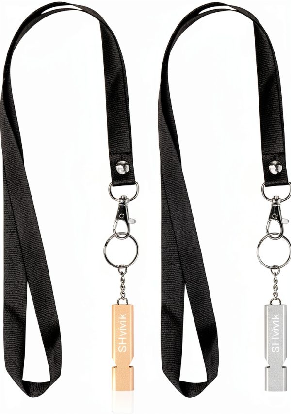 Emergency Whistle SHvivik 2PCS Aluminum Survival Whistle with Lanyard-6