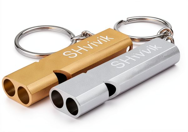Emergency Whistle SHvivik 2PCS Aluminum Survival Whistle with Lanyard-3