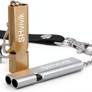 Emergency Whistle SHvivik 2PCS Aluminum Survival Whistle with Lanyard-0
