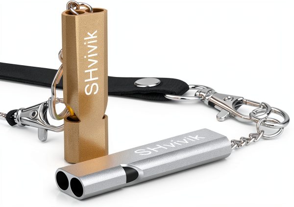 Emergency Whistle SHvivik 2PCS Aluminum Survival Whistle with Lanyard-0
